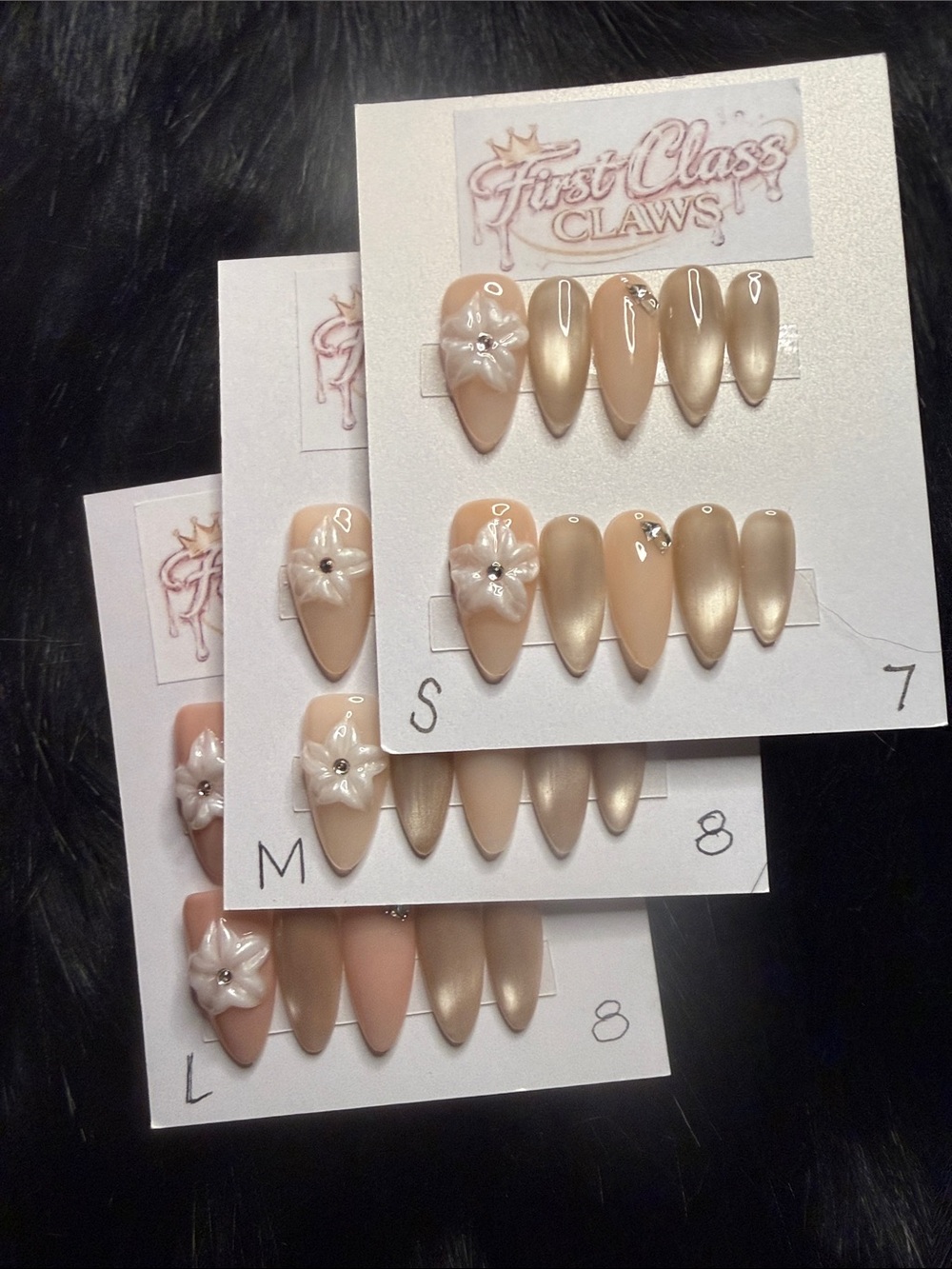 Nude & Pearl Press-On Nails with 3D Flower Accent